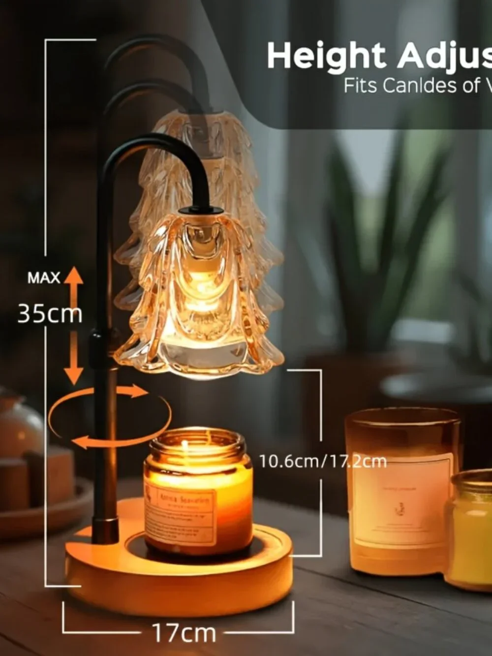 Green & Gold Candle Warmer Lamp Adjustable Brightness Vintage Floral Glass Home